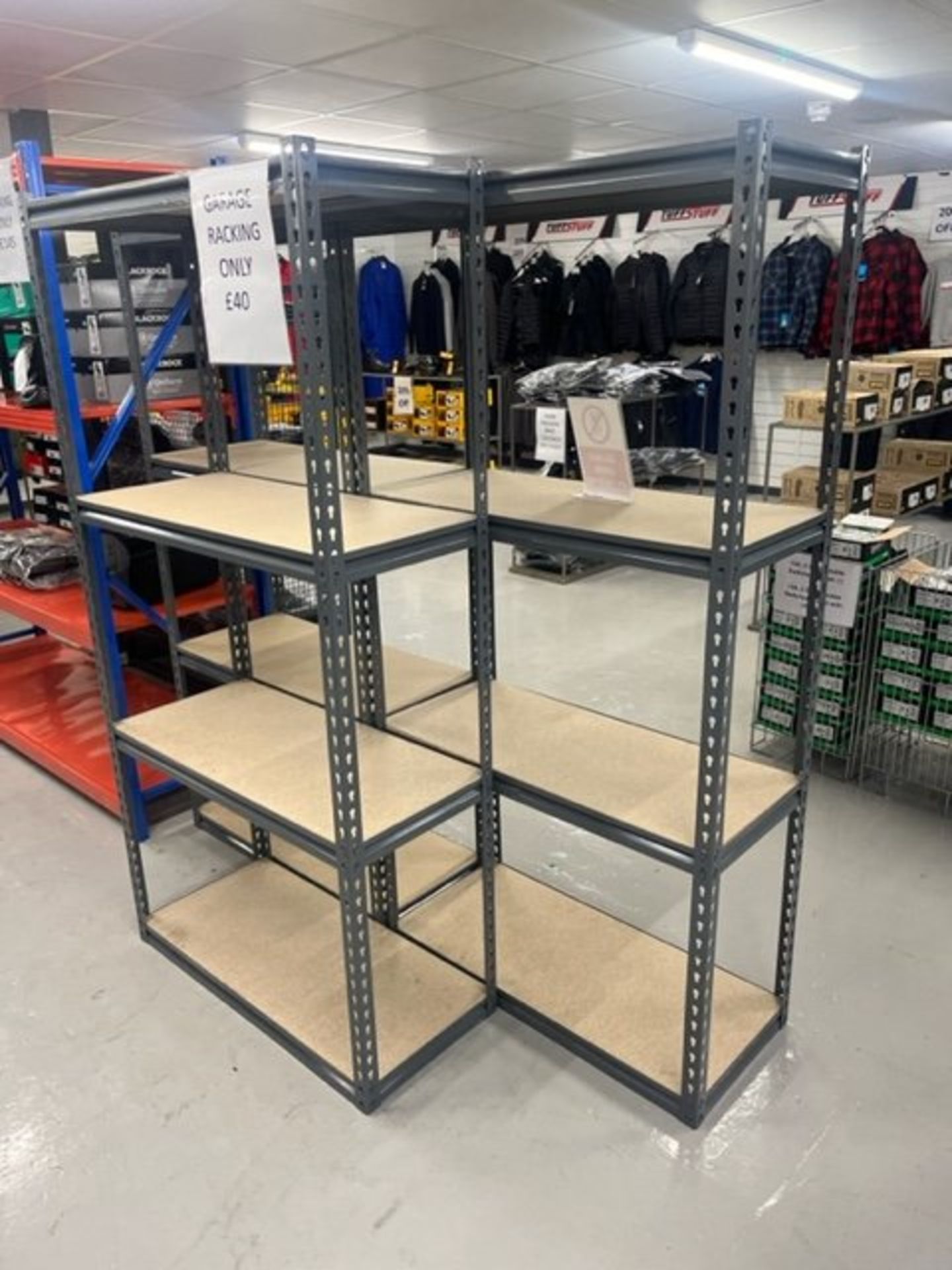 Garage Racking, four levels, five bays, approx. 1820mm high x 900mm long x 400mm wide (vendors