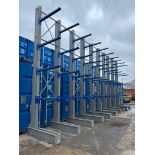 5m HIGH SINGLE CANTILEVER RACK. Including nine joined bays creating a 10m run, four arms per side