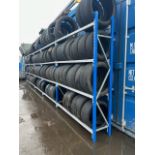 Five Joined Bays Of Tyre Bay Racking, four levels per bay, six frames and 40 beams. (500kg per