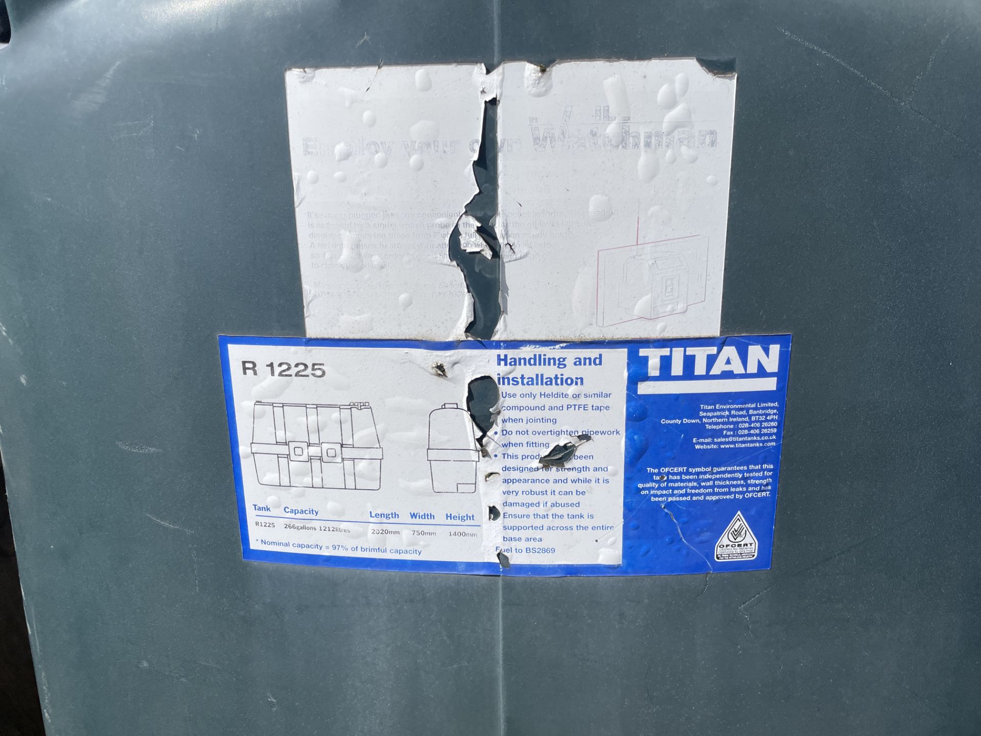 Titan R1225 Bunded Plastic Tank, 266 gallons/ 1212 litres cap., 2020mm long x 750mm wide x 1400mm - Bild 2 aus 2