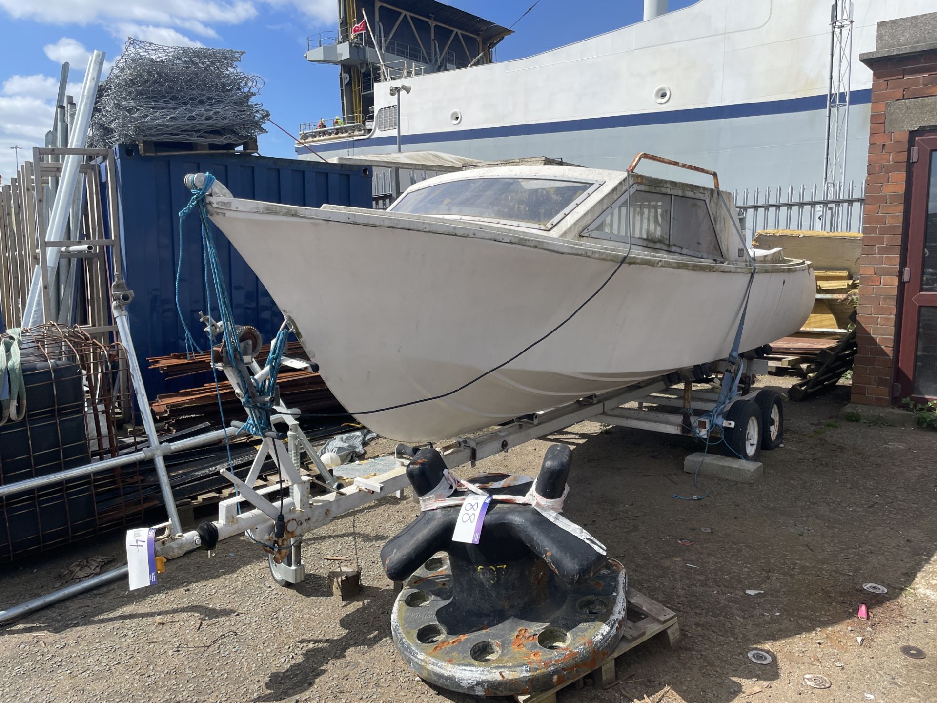 Stuart Stevens SWIFT SAFE FIBRE CABIN CRUISER BOAT HULL, 5.9m long, with Mercury 115 outboard