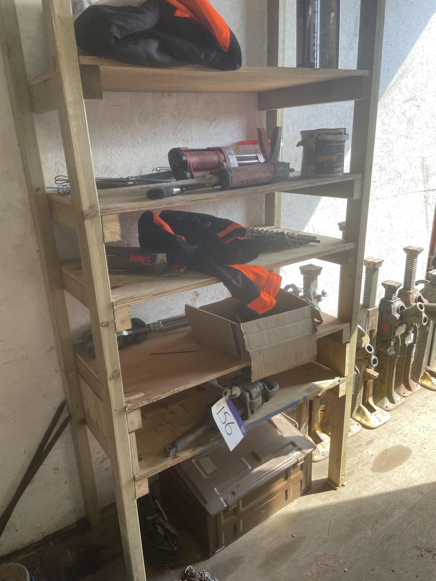 Pneumatic Hand Tool, with assorted drills and equipment on timber rack Please read the following