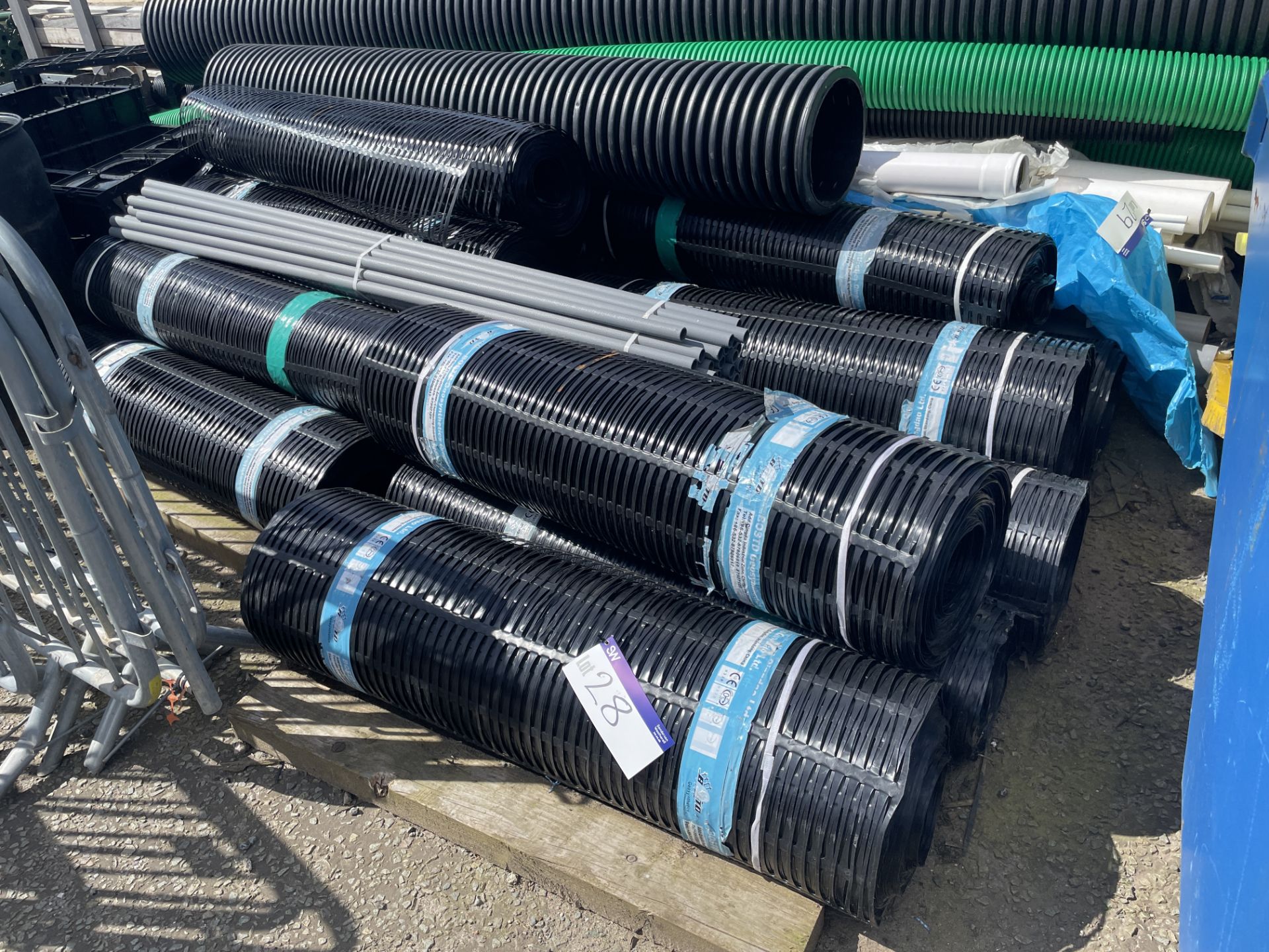 Bostd Geosynthetics Plastic E’Grid, as set out in two lines, each roll approx. 1.33m wide Please