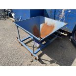 M C & P Steel Hopper, approx. 1m x 1m x 600mm deep overall, with fork truck lifting channels