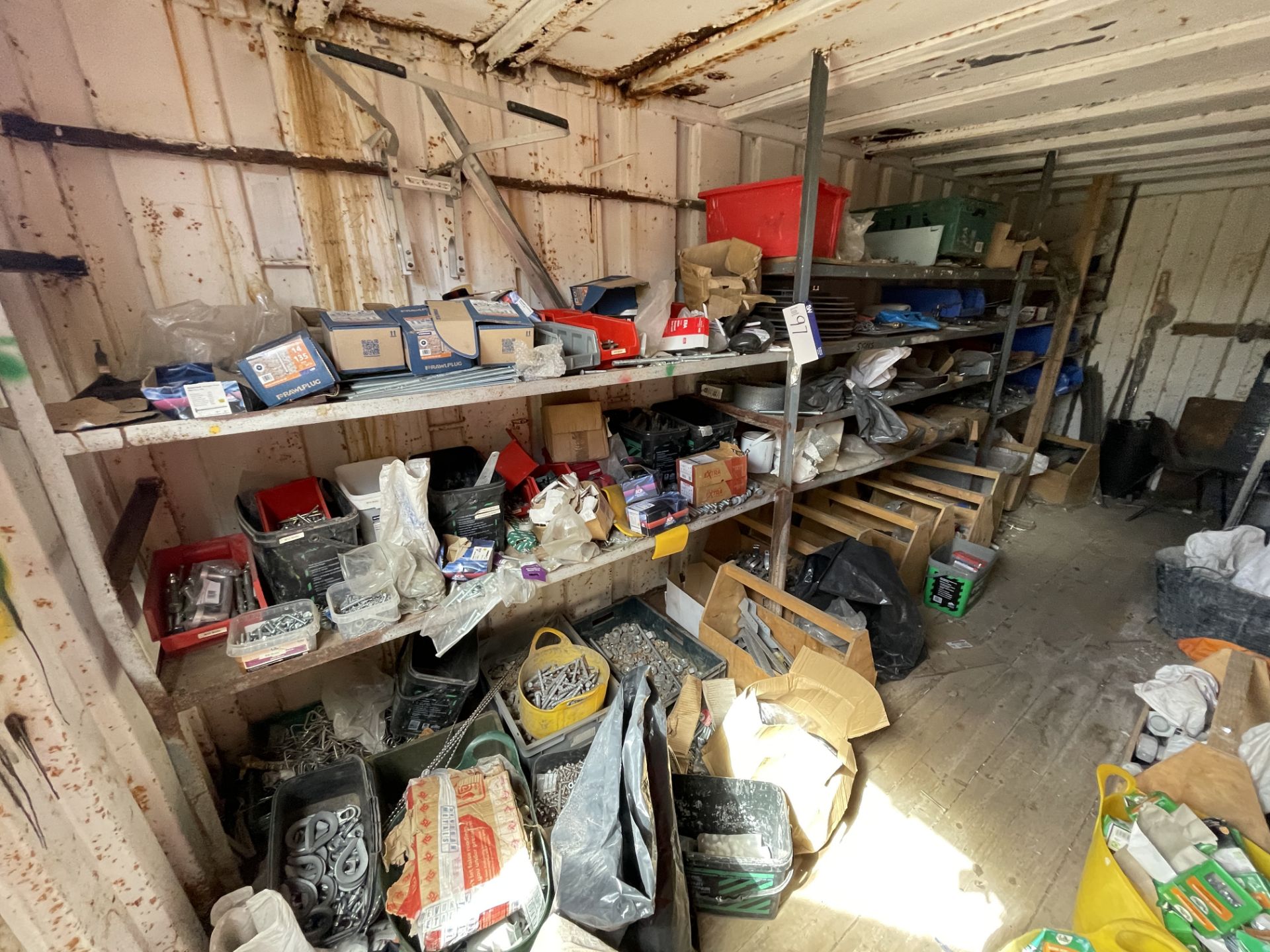 Loose Contents of Container, comprising mainly fastenings, tool boxes, components (excluding steel