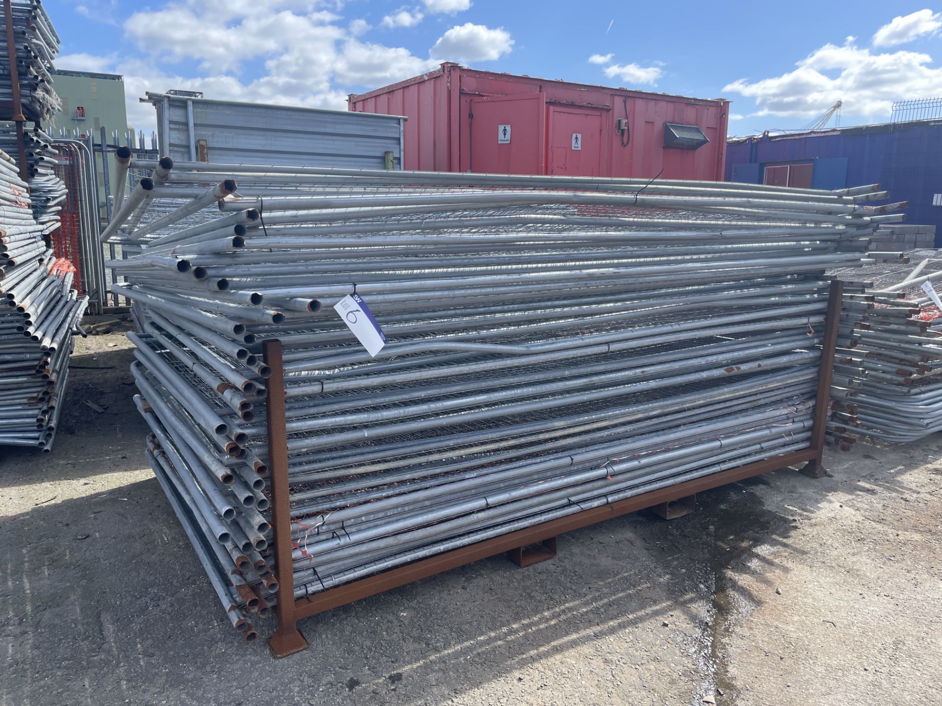 Approx. 42 Galvanised Steel Fencing Panels, each 2.4m wide, with steel stillage Please read the