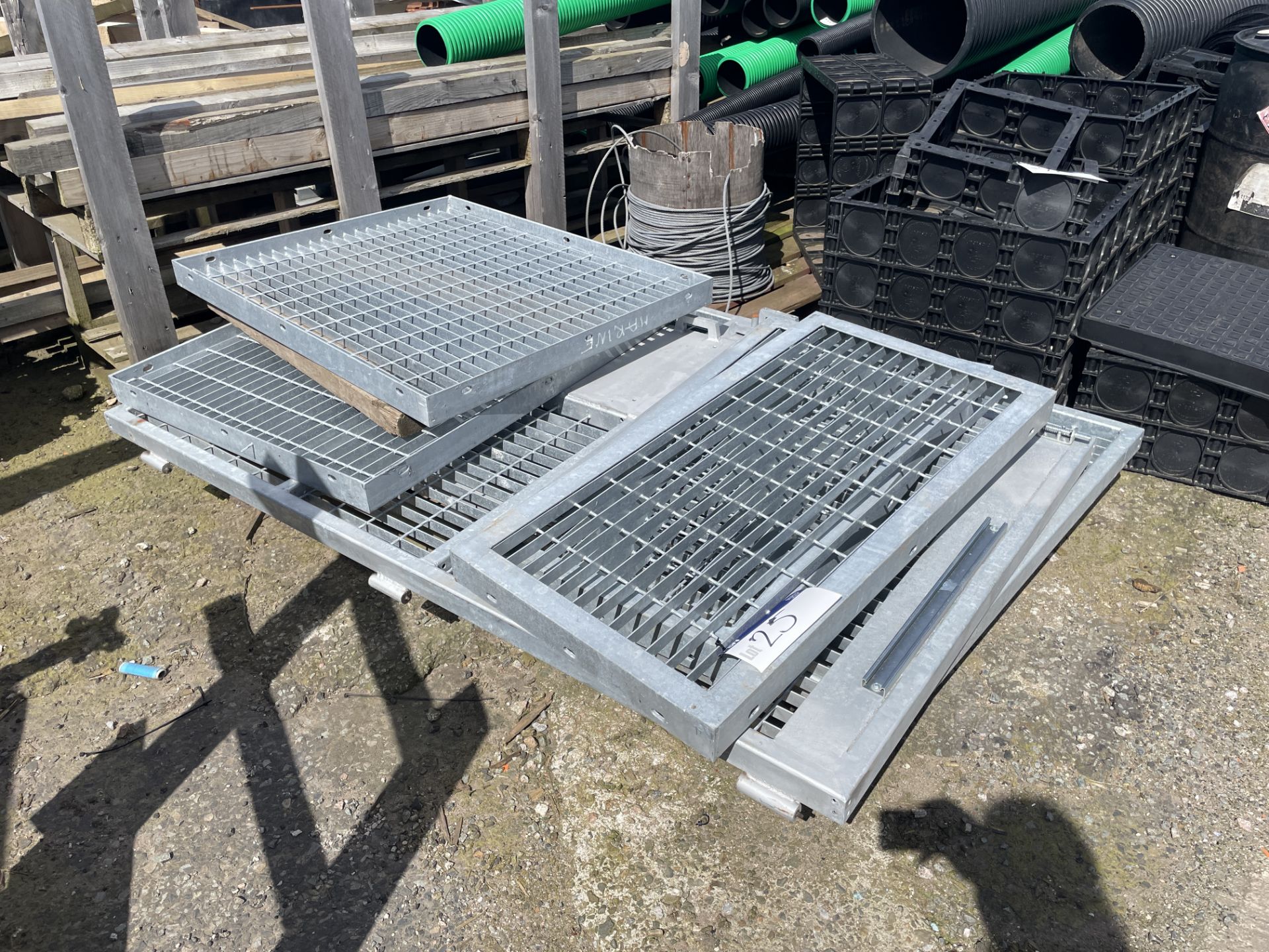 Assorted Galvanised Steel Floor Panels & Galvanised Steel Gate, in one stack Please read the