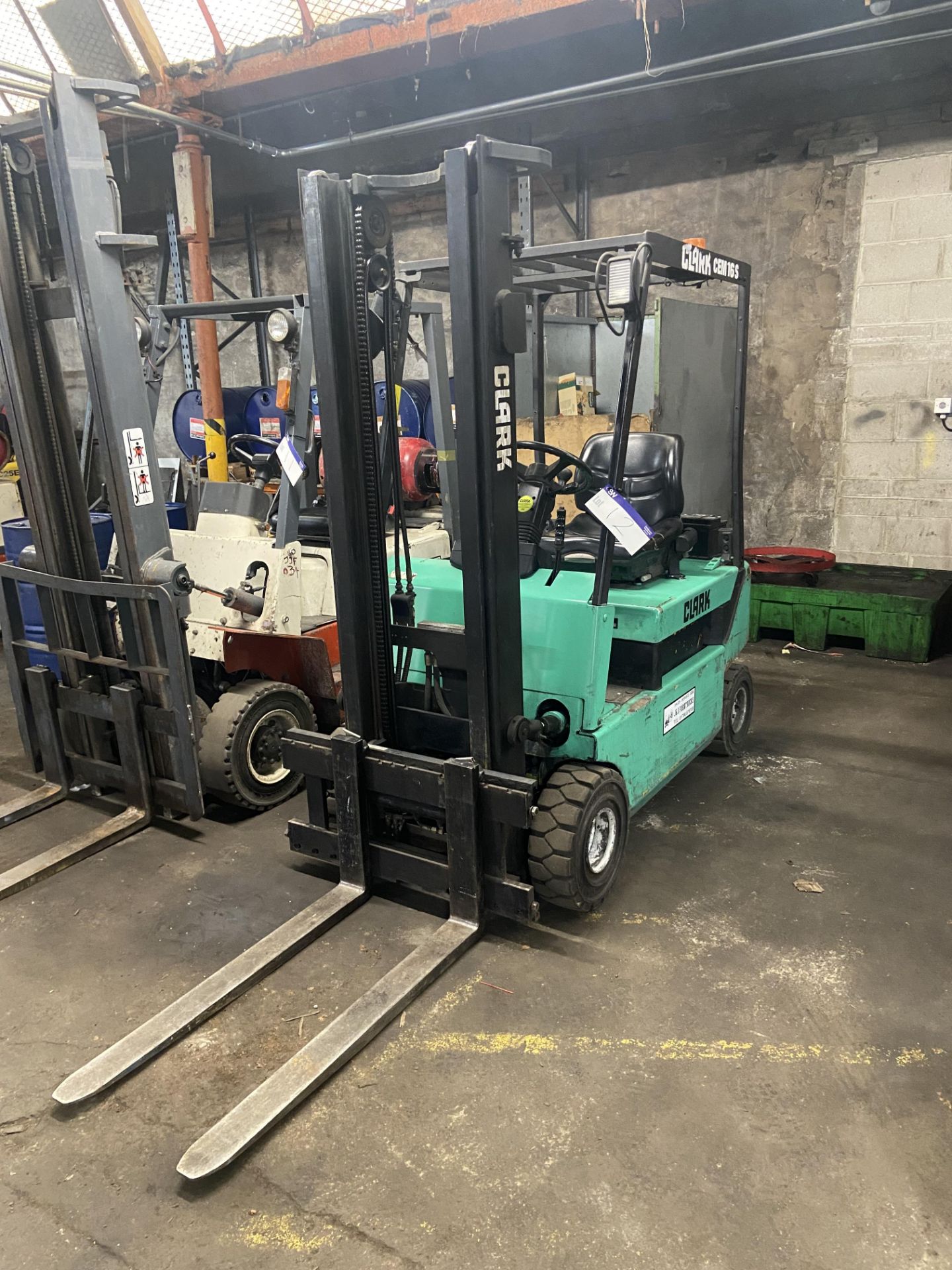 Clarke CEM 16 S 1600kg cap. Electric Fork Lift Truck, serial no. CEM145 1500 GEF 7102, year of