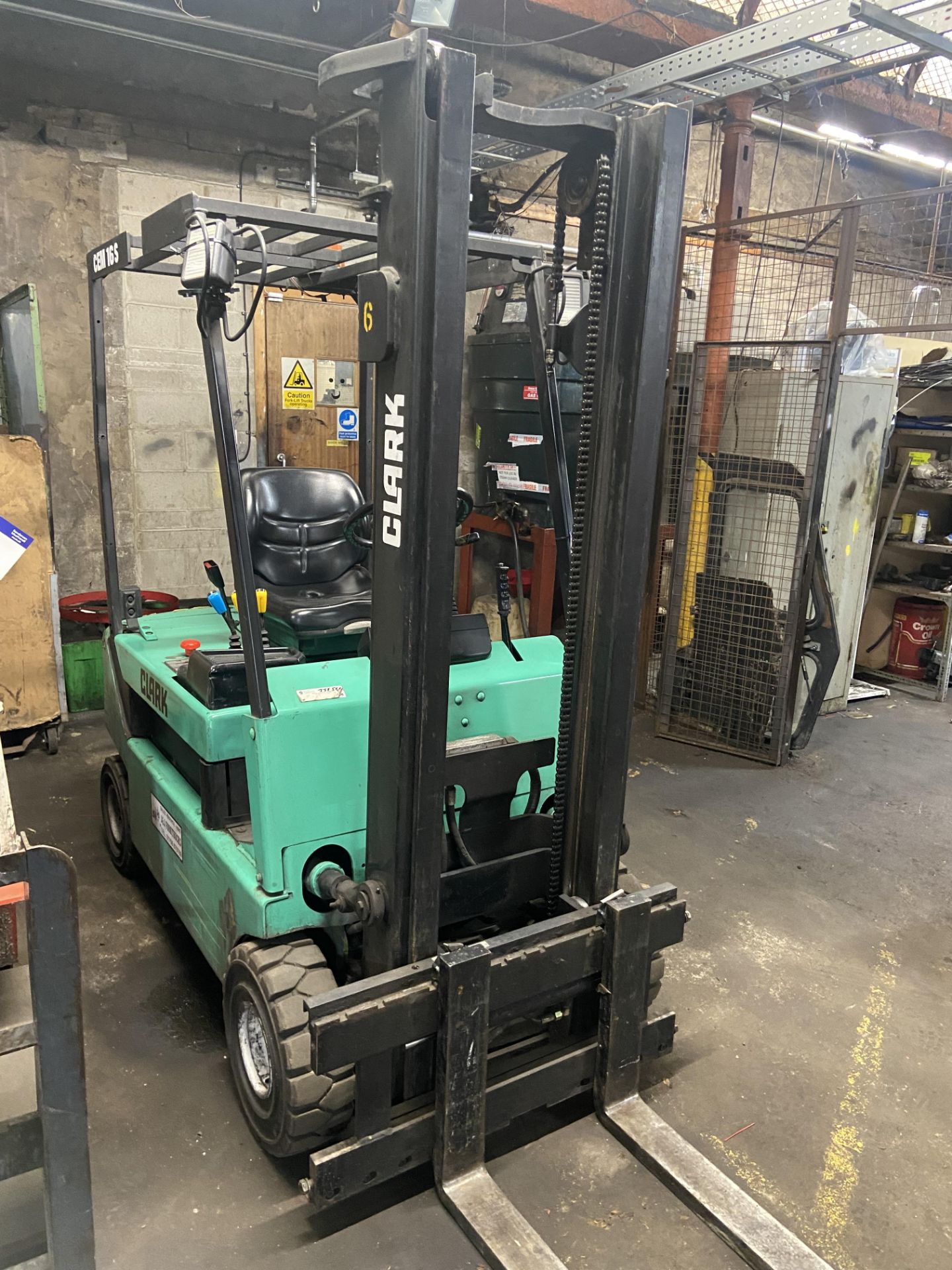 Clarke CEM 16 S 1600kg cap. Electric Fork Lift Truck, serial no. CEM145 1500 GEF 7102, year of - Image 3 of 9