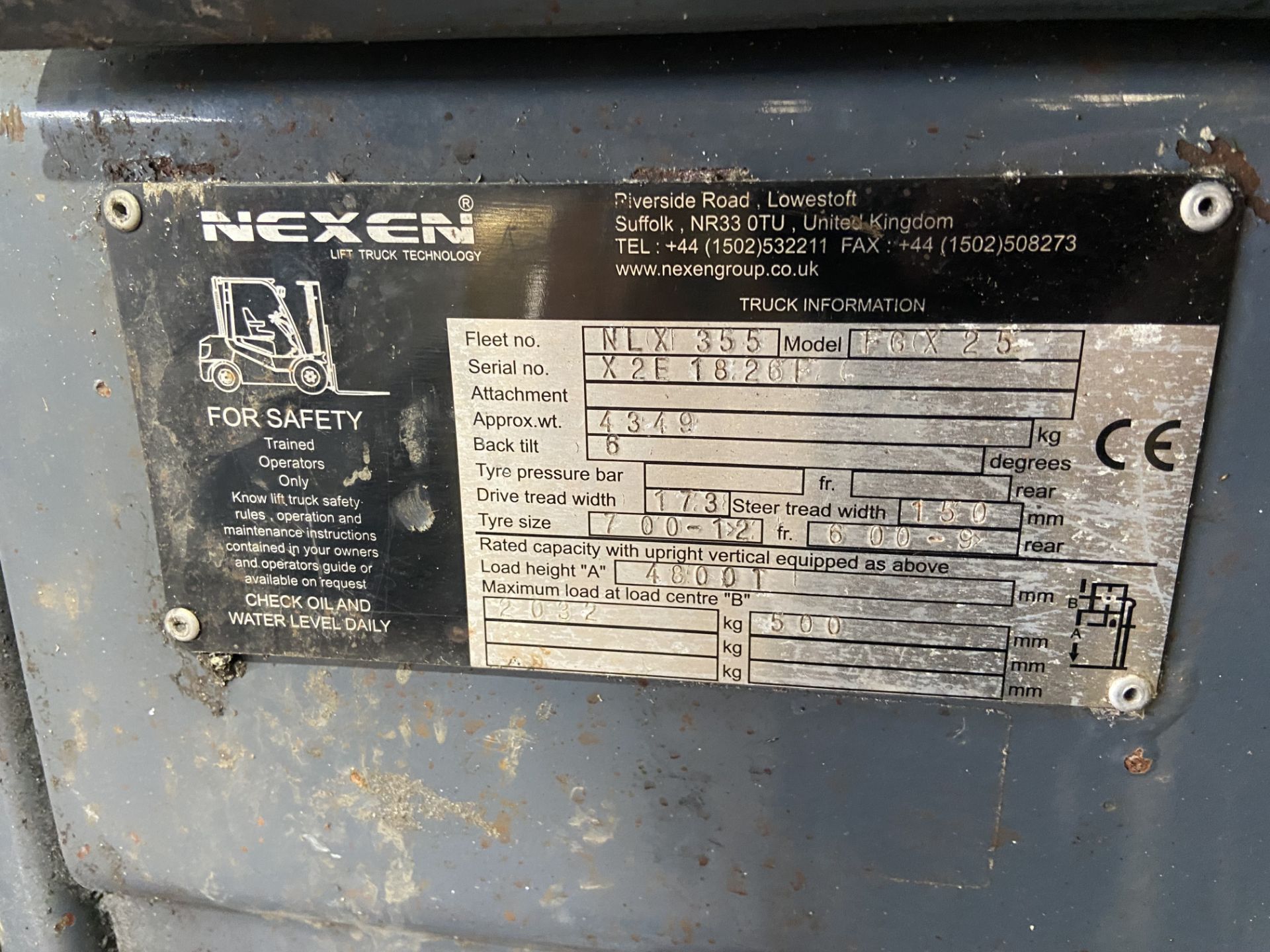Nexen FGX25 2300kg cap. LPG Fork Lift Truck, serial no. X2E1826F, indicated hours unknown, with - Image 9 of 9