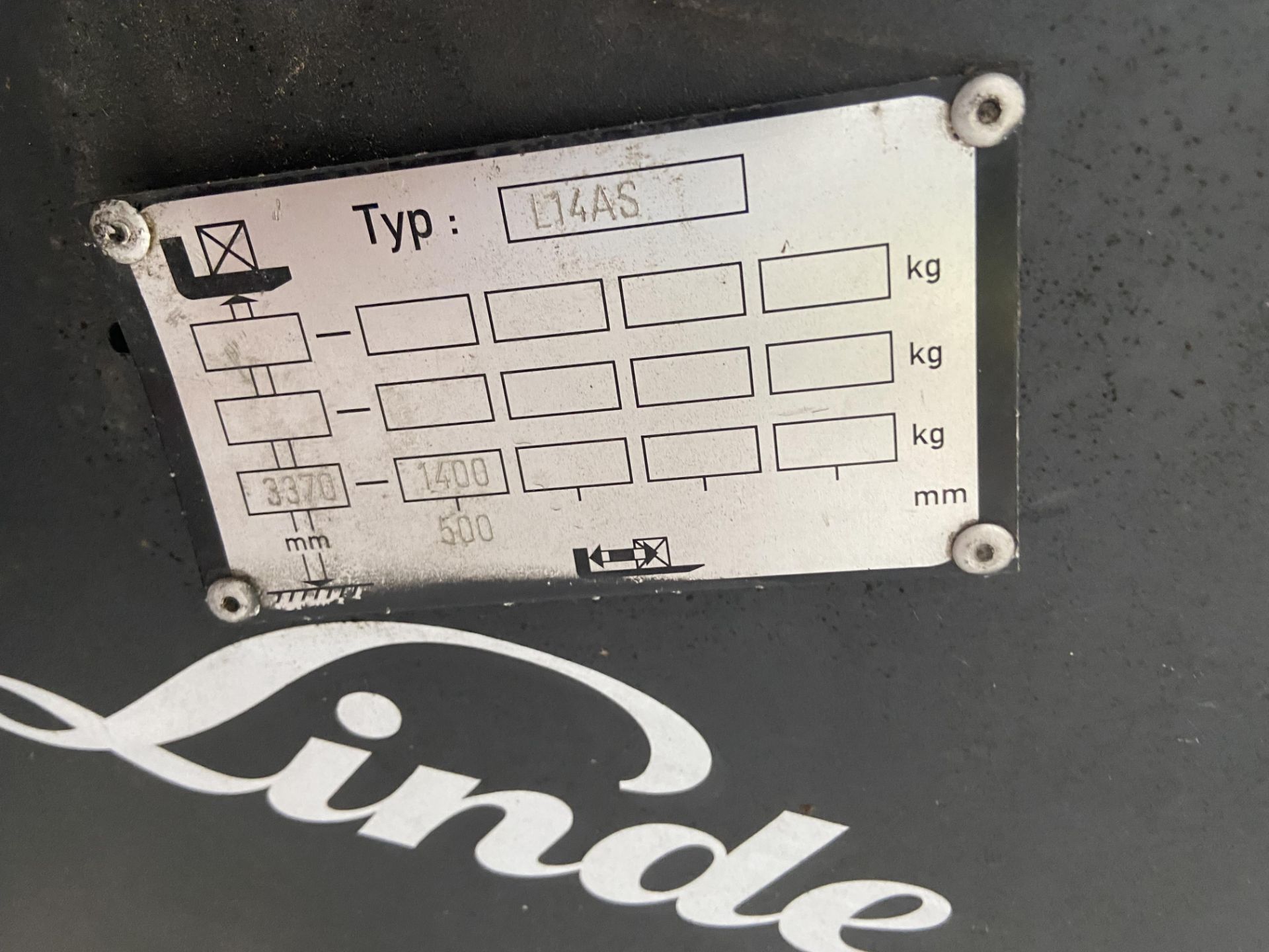 Linde L14AS 1400kg cap. Electric Pedestrian Operated Fork Lift Truck, 3370mm max. lift height, - Image 7 of 7