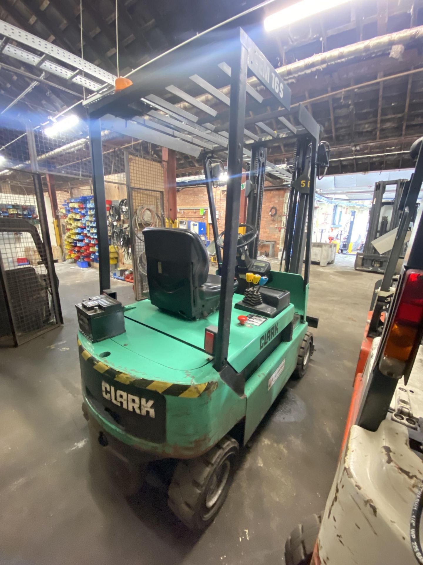 Clarke CEM 16 S 1600kg cap. Electric Fork Lift Truck, serial no. CEM145 1500 GEF 7102, year of - Image 6 of 9