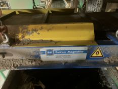 OVER BAND MAGNET CONVEYOR, approx. 1.55m centres long x 650mm wide on belt, with steel frame and