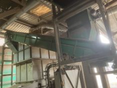 Haas INCLINED CHEVRON BELT CONVEYOR, 420mm wide on conveyor x 5.55m centres long, with geared