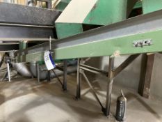 BTN Inclined Belt Conveyor, approx. 400mm wide on belt x 3m centres long, with steel support to