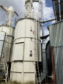 BOLTED SECTIONAL STEEL SKIRTED CHIP/ SAWDUST STORAGE SILO, approx. 4.3m dia., approx. 6m deep on