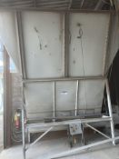 Welded Steel Hopper, approx. 3.8m x 2.5m x 3.4m deep, with spreader screw and discharge conveyor,