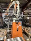 Willems Kawasaki ROBOTIC PALLETISER, comprising twin inclined bale feeder conveyors, twin robot