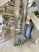 STAINLESS STEEL CASED BELT & BUCKET ELEVATOR, 200mm wide on leg section x approx. 4.5m centres high,