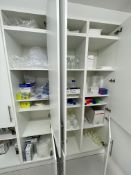 ASSORTED PYREX & LABORATORY EQUIPMENT THROUGHOUT CUPBOARDS AND BENCHES IN ROOM (benches etc