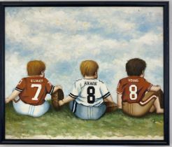 John Elway, Troy Aikman, and Steve Young NFL Oil on Canvas Painting