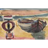 Huth, Willy Robert (1890 Erfurt-1977 Amrum) "Boote am Strand", Aquarell, sign. u.r., 28x40 cm, im P