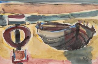 Huth, Willy Robert (1890 Erfurt-1977 Amrum) "Boote am Strand", Aquarell, sign. u.r., 28x40 cm, im P