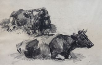 Wolf, Georg (1882 Düsseldorf- 1962 Uelzen) "Liegende Rinder", Zeichnung, unsign., rückseitig Nachla