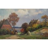 Lyongrün, Arnold (1871 Domnau/Ostpr.-1935 Kühlungsborn) "Landschaft mit Bauerngehöft", Öl/ Lw., sig