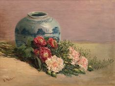 Haberer, Oscar (1867-1932) "Stilleben mit Blumenstrauß vor Vase", Öl/ Lw., 30x42 cm, Rahmen