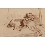 Wolf, Georg (1882 Düsseldorf-1962 Uelzen) "Liegender Hund", Zeichnung, unsign. rückseitig Nachlaßst
