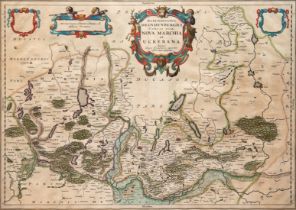 Karte "Marchionatus Brandenburgici Partes duae, Nova Marchia et Uckerania", kolorierter Kupferstich
