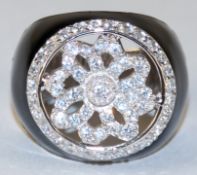 Ring, 925er Silber mit brillanten Zirkonia besetzt und schwarz emailliert, RG 57, Innendurchmesser