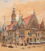 "Breslauer Rathaus um 1939", Aquarell, unsign., 31x24 cm, hinter Glas und Rahmen