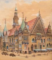 "Breslauer Rathaus um 1939", Aquarell, unsign., 31x24 cm, hinter Glas und Rahmen