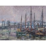 Volkwarth, Hugo (1888 Altona-1946 Thüringen) "Hamburger Hafen", Öl/ Lw., sign. u.l., 56x66 cm, Rahm