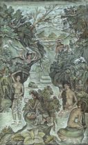 Künstler 20. Jh. (Bali) "Darstellung von jungen Frauen beim Baden", Malerei/Lw., bez. u.r., 85x50 c