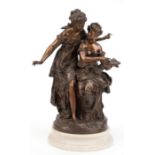 Moreau, M. (Ende 19. Jh.) "Zwei junge Mädchen mit Notenblatt", Bronze, braun patiniert, signiert, H