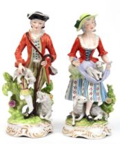 Paar Porzellan-Figuren "Schäfer und Schäferin", Sandizell Höffner & Co., polychrom bemalt, 1x Fuß m
