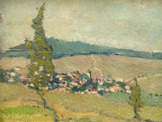 Köhler-Röber, Minna (1883 Reichenbach-1957 Friesen) "Bergstadt Platten Erzgebirge", Öl/ Karton, uns