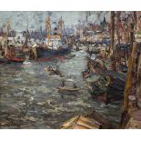 Hager, Marie (1872 Penzlin-1947 Stargard) "Hafen von Stettin", Öl/ Lw., sign. u.l., 58x68 cm, Rahme