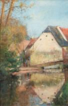 Engel, Otto Heinrich (1866 Erbach-1945 Glücksburg) "Wassermühle", Öl/ Karton. sign. u.r., 51x34 cm,