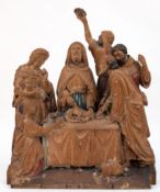 Figurengruppe "Sakrale Szene", 18. Jh., Holz halbplastisch geschnitzt, teilweise gefaßt, Gebrauchsp
