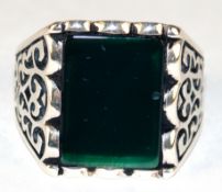 Siegelring, 925er Silber, großer schwarzer Onyx, RG 63, Innendurchmesser 20,0 mm, Maße des Ringkopf