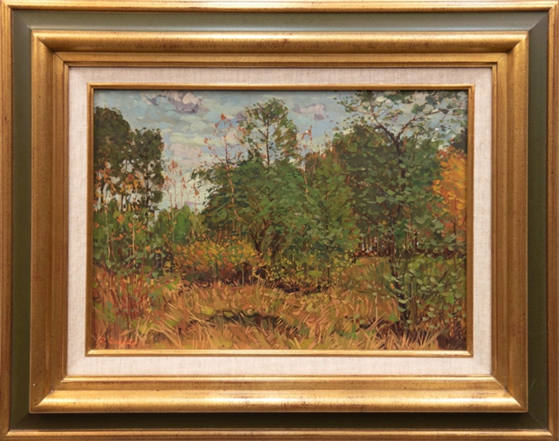 Koepke, Robert (1893 Bremen-1968 St. Jürgen/ Worpswede) "Sommerliche Waldlandschaft", Öl/ Platte, s