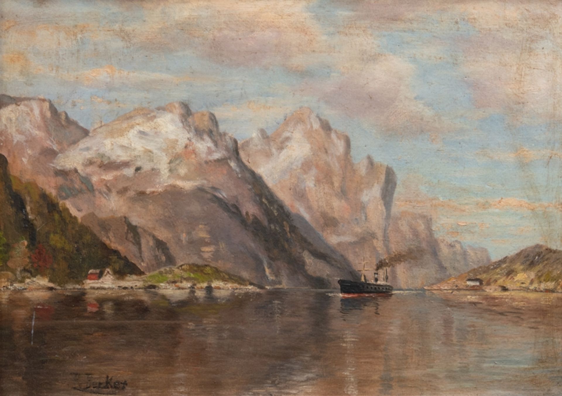 Becker, Rudolf (1856 Hamburg-nach 1891) "Fjord in Norwegen", Öl/Malplatte, sign. u.l. "R. Becker".
