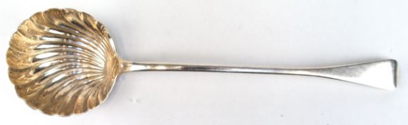 Suppenkelle, 925er Sterling-Silber, Anfang 19. Jh., muschelförmig gerippte Laffe, 168 g, L. 34 cm