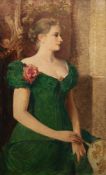 "Halbporträt einer jungen Frau im grünen Kleid, Öl/ Holz, unsign., 97x59 cm, Rahmen