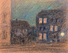 Heinsohn, Alfred (1875 Hamburg-1927 Hamburg) "Abends in der Stadt", Öl/ Kreide/Zeichnung, sign. u.r