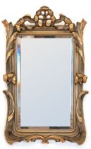 Spiegel mit geschliffenem Glas, um 1900, Holzrahmen mit Stuck, gefasst und repariert, 112x68 cm